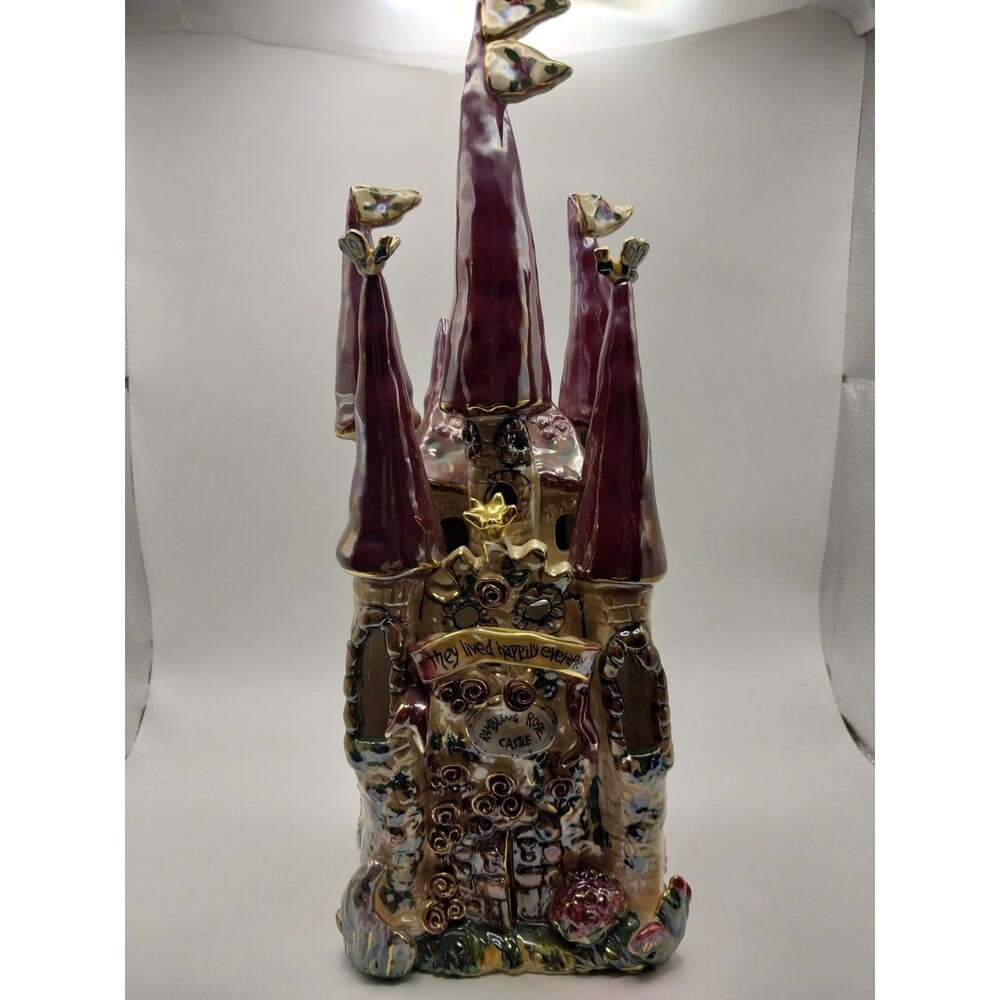 Vintage Blue Sky Pottery Cottage Rambling Rose Fairy Tale Castle Candle EUC